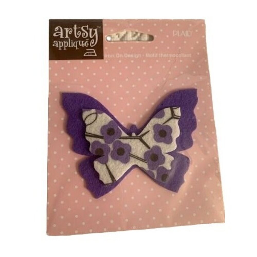 Artsy Butterfly Felt Patch Applique Iron-On Set Purple & White Floral 3 Pack 3.5